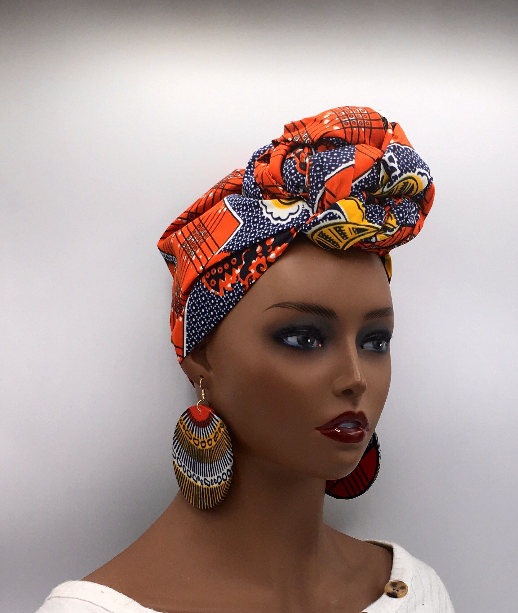 Orange African Head Wrap - African Scarf - African Turban - Head Wraps for  Women - Hair Wrap - Earrings - Head Scarf Headwrap | Nubian Grace