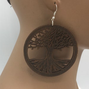 Tree of Life Wooden Earrings Laser Cut Wood Earrings Big Large Lazer Cut Nubian Grace image 3