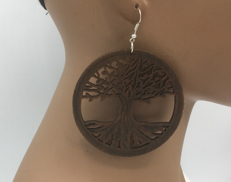 Tree of Life Wooden Earrings Laser Cut Wood Earrings Big Large Lazer Cut Nubian Grace image 3