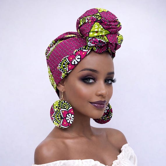 Green & Pink Ankara Head Wrap: African Turban Scarf - Etsy display picture 3
