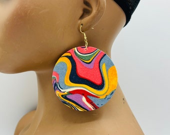 Kaleidoscope Fabric African Earrings - Fabric Earrings - Ankara - Afrocentric - Big Large Earrings- Boho - Wooden Jewelry | Nubian Grace