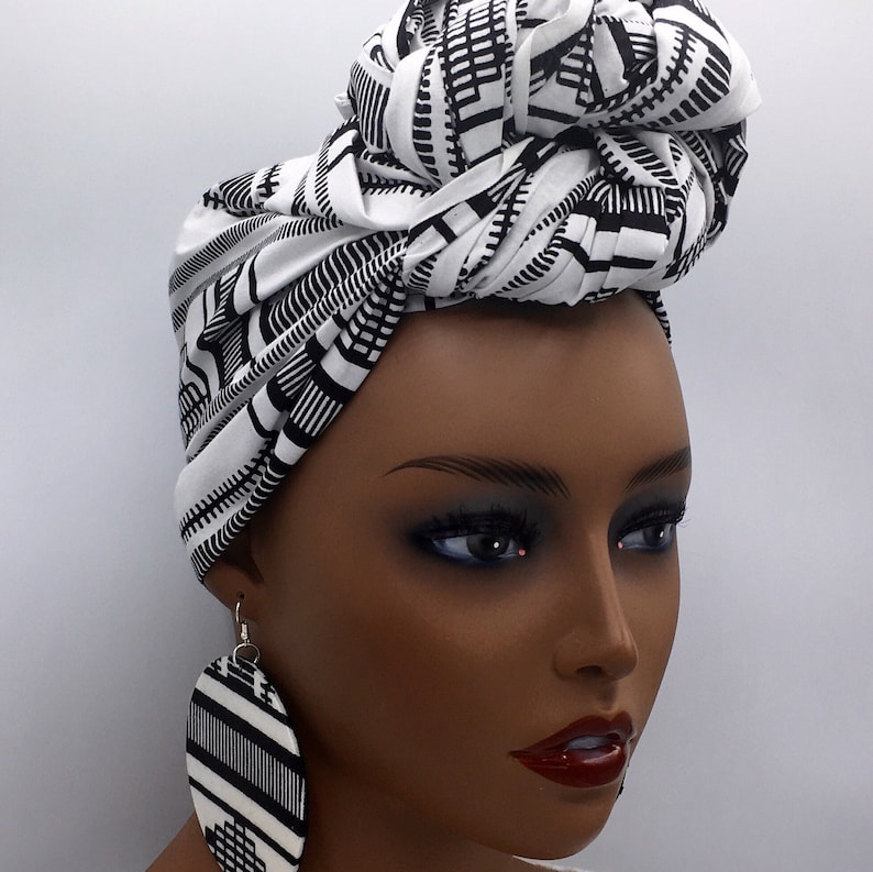Black & White African Head Wrap Head Scarf African Turban Etsy