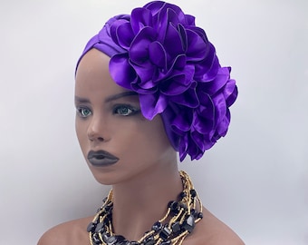 PRE-TIED Stretch Head Turban - Jersey Head Wrap - Purple Pre-Tied Head Wrap - African Turban - Head Wraps for Women | Nubian Grace