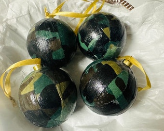 Camouflage Fabric Ornaments - African Ornaments - African Decor - Kente Ornament - African American Christmas Ornaments - Handmade Ornaments