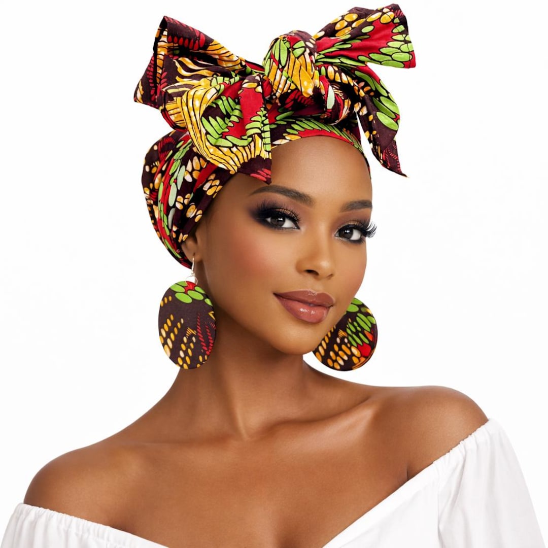 Burgundy African Print Turban Headwrap Head Scarf Wrap OS Burgundy Red African Print Head Wrap - Etsy main image 4