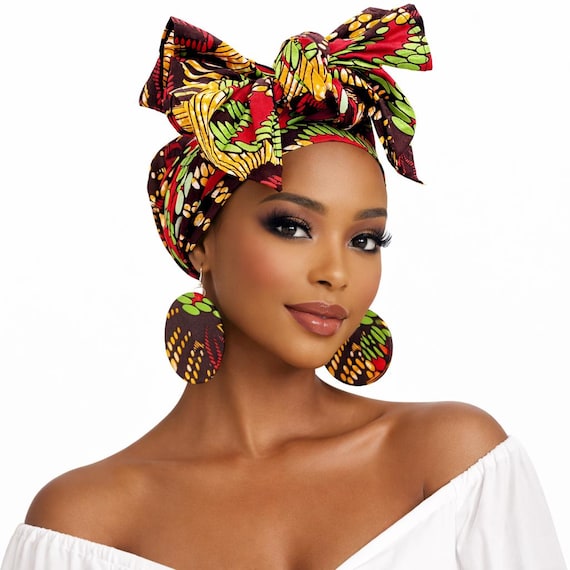 Red & Gold African Print Head Wrap: Cotton Hair Scarf - Etsy display picture 3