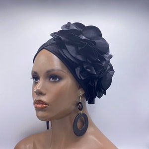 PRE-TIED Stretch Head Turban - Jersey Head Wrap - Black Pre-Tied Head Wrap - African Turban - Head Wraps for Women | Nubian Grace