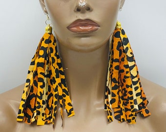 Animal Print Tassel Earrings - Fabric Earrings - Afrocentric - Big Earrings - Boho Earrings - Tassel Earrings - Statement | Nubian Grace