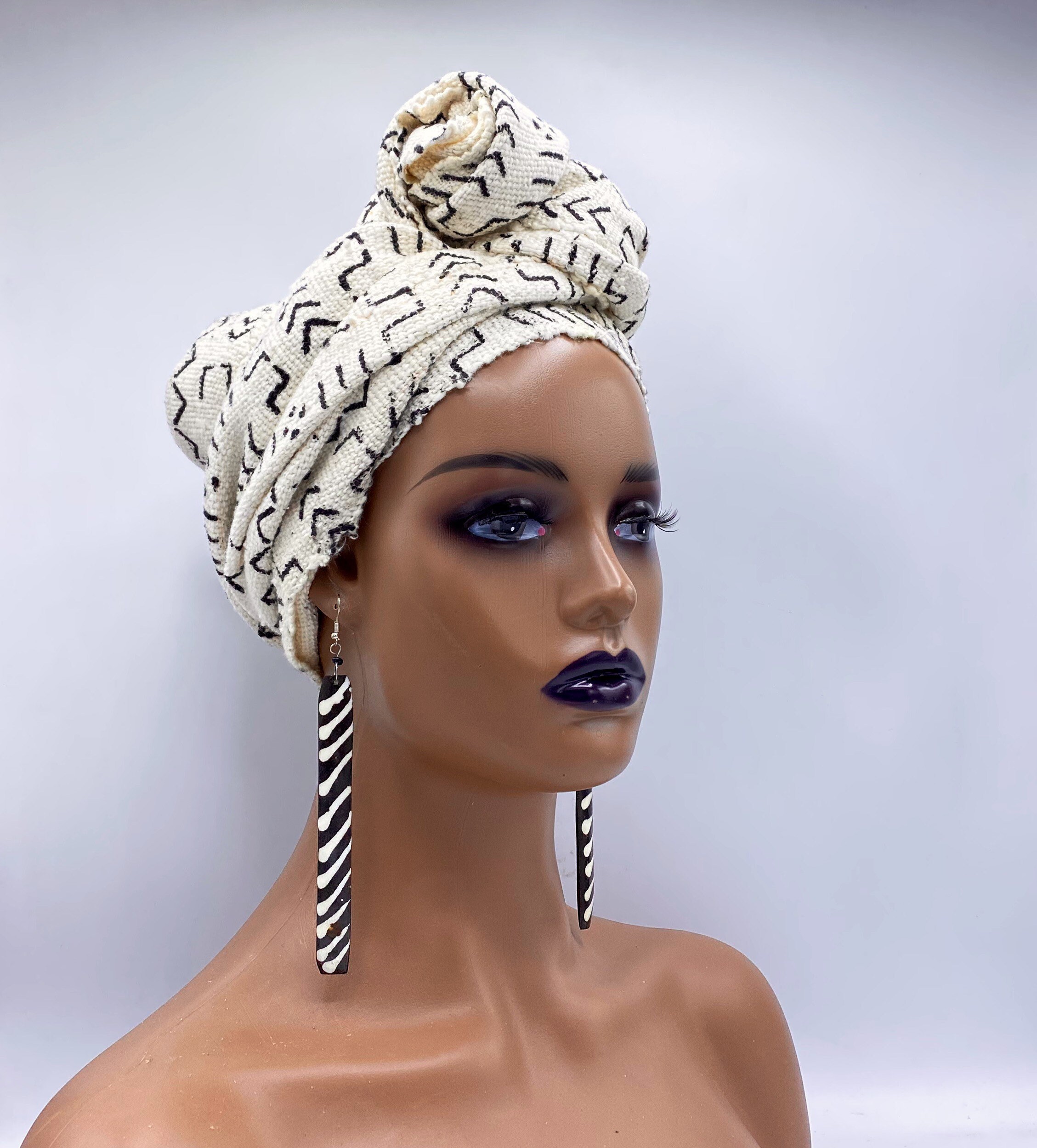 White & Black Mud Cloth Head Wrap