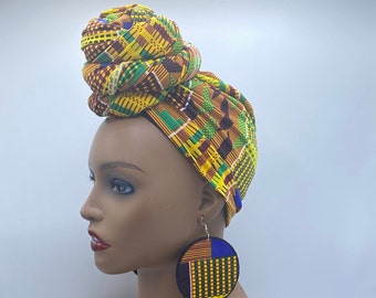 Kente Stretch Head Wrap - Jersey Head Wrap - African Scarf - African Turban - Head Wraps for Women - Headwrap | Nubian Grace
