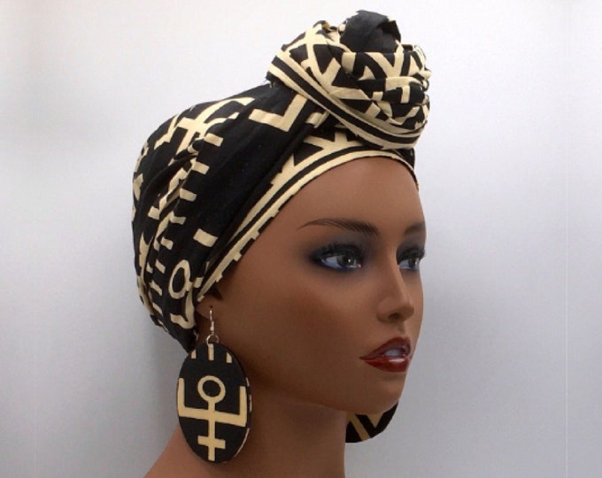 Featured listing image: Black & Beige African Head Wrap