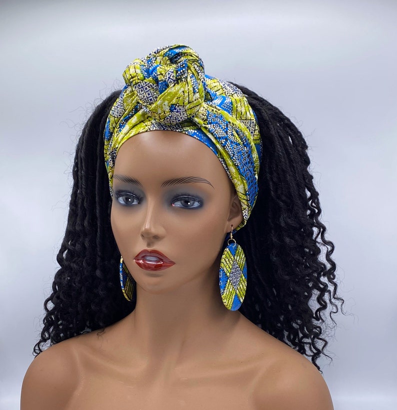 Green Blue Gold African Head Wrap African Scarf Turban Etsy