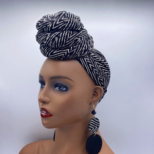 Black & Beige Stretch Head Wrap - Jersey Head Wrap - African Scarf - African Turban - Head Wraps for Women - Headwrap | Nubian Grace