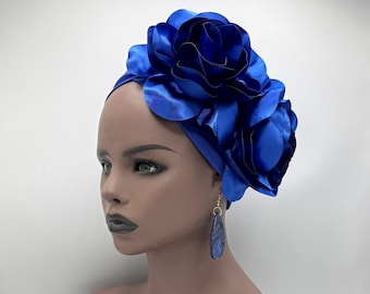 PRE-TIED Stretch Head Turban - Jersey Head Wrap - Royal Blue Pre-Tied Head Wrap - African Turban - Head Wraps for Women | Nubian Grace