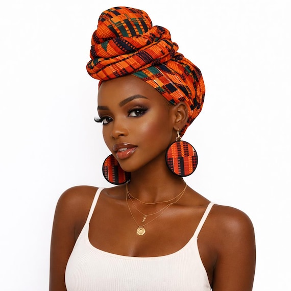 Kente Print Stretch Head Wrap: African Jersey Turban - Etsy display picture 1