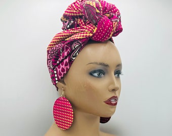 Hot Pink & Gold Luxury African Head Wrap - African Scarf - African Turban - Head Wraps for Women - Hair Wrap - Headwrap | Nubian Grace