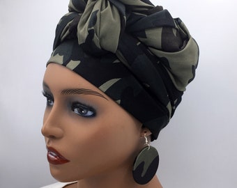 Head Wrap for Women - Head Wraps - ChemoTurban - Cloth Turban - Headwrap - Green Turban - Camouflage Head Wraps - Turban - Camo