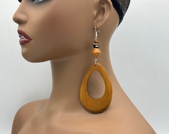 Wooden African Earrings - Laser Cut Wood Earrings - Afrocentric - Large - Big - Beaded Boho Statement Afro Earrings - Lazer | Nubian Grace