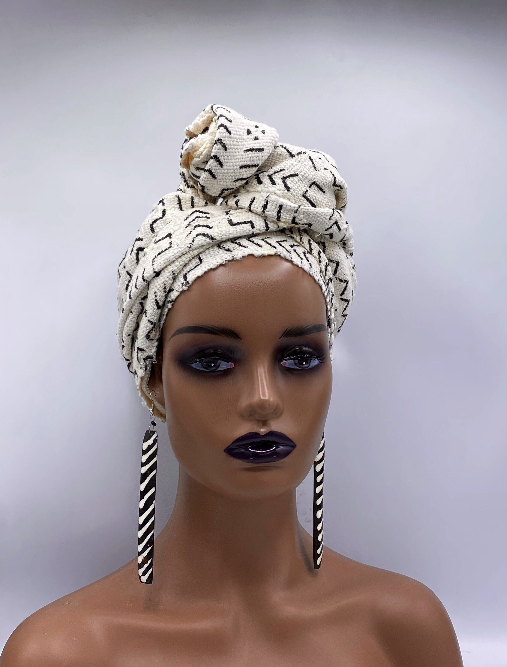 White & Black Mud Cloth Head Wrap