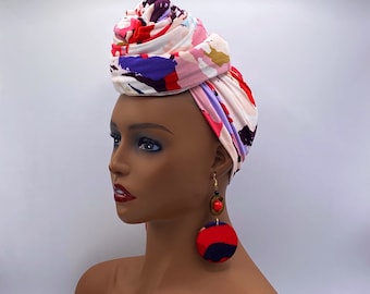 Bandage de tête extensible avec peinture abstraite - Bandeau de tête en jersey - Foulard floral - Turban africain - Bandeau de tête pour femme - Bandeau de tête | La grâce nubienne