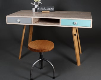 Desk "Martha" made of solid oak wood in vintage white