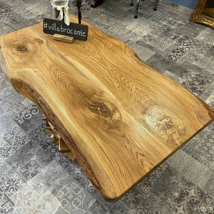 Coffee table Trequercus made of wild oak with tree edge and stacked legs image 7