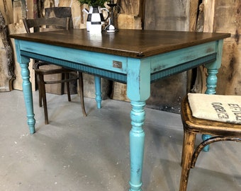 Kitchen table "Tristan" made of smoked oak wood in antique design