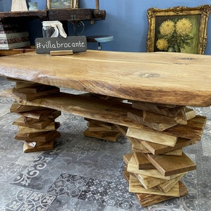 Coffee table Trequercus made of wild oak with tree edge and stacked legs image 10