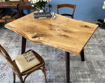 Dining table "Henning" made of rustic solid wild oak with tree edge