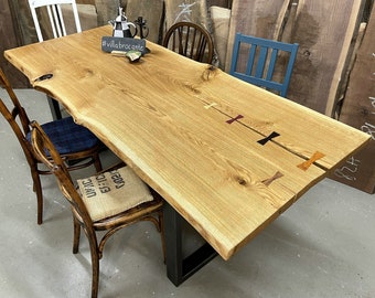 Dining table "Noah" made of rustic wild oak with tree edge