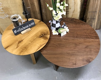 Coffee table set "Dalton" made of rustic wild oak and solid walnut wood