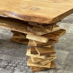 Coffee table Trequercus made of wild oak with tree edge and stacked legs image 4