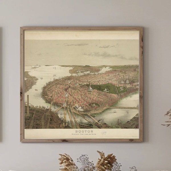 Boston Map - North Shore Birds-Eye View - Cityscape Print