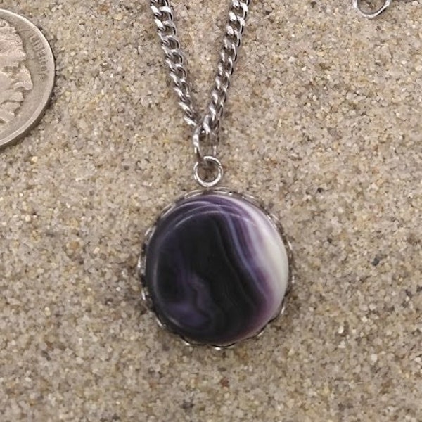 Genuine Massachusetts Quahog Wampum Pendant Necklace on Bright Stainless Steel Chain ~ Gorgeous Gift ~ Will Never Rust or Tarnish!