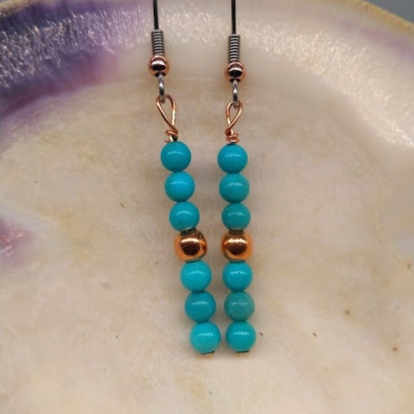 Genuine Kingman Mine Turquoise Beads on Copper & 316 Surgical Stainless Steel Earrings