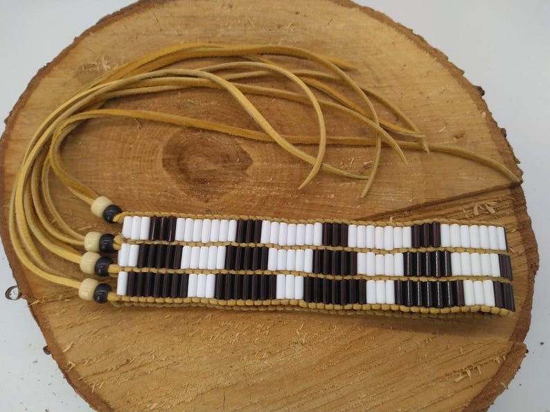 Handmade Purple and White Glass Wampum Bead Armband / Leg Tie / Choker