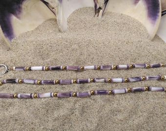 Genuine Rhode Island Quahog Wampum Tube Bead with Brass - Stainless Steel Toggle Bracelet ~ 3 Sizes ~ Handcrafted Gorgeous Modern Version