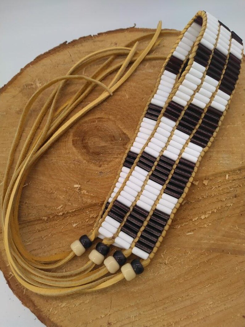 Handmade Purple and White Glass Wampum Bead Armband / Leg Tie / Choker