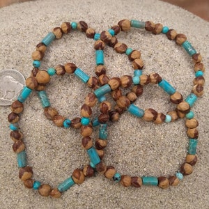 Genuine Kingman Mine and Campitos Turquoise & Juniper Seed Bead Stretch Bracelet ~ Ghost Bead Bracelet