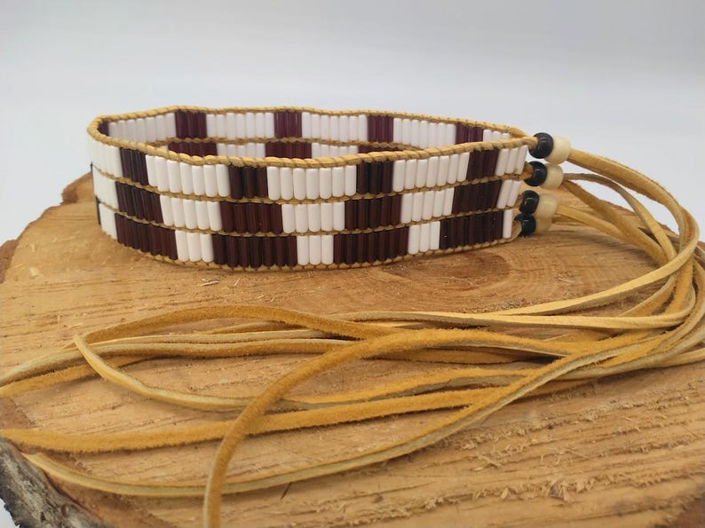 Handmade Purple and White Glass Wampum Bead Armband / Leg Tie / Choker