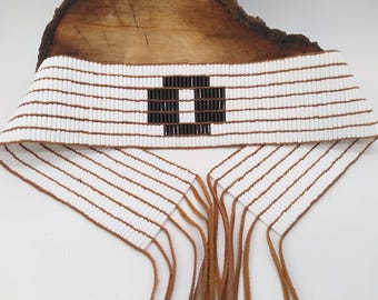 Dish with One Spoon Glass Wampum Bead Belt on Deerskin Lacing ~ Reproduction Wampum Belt