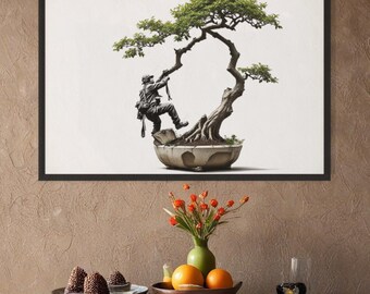 Banksy inspired Bonsai Art - Framed Canvas 24''x36'' inch