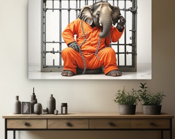 Elephant Art 24x36 inch Canvas print  "Captive Innocence: A Subliminal Critique of Zoos"
