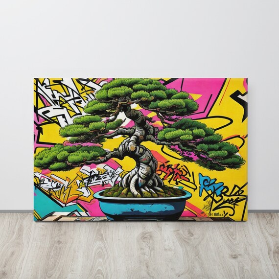 Indulge in "bonsai Fusion: Graffiti Chronicles" Canvas Prints, 24x36",  Merging Nature and Urban Vibrancy With Pop Art Flair. - Etsy