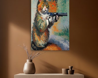 Cat art - Cat Painting - Canvas Print - 24x36 inch -  "Feline Sentinel''