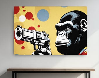 Pop Art - Ape Painting - Canvas print - 24x36 inch - "Primal Authority: A Subliminal Discourse"