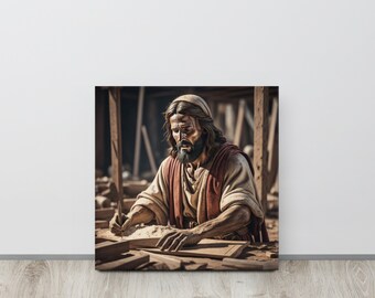 Jesus painting - Canvas print - "Sacred Craft: A Reverent Reflection on Jesus' Carpenter's Hands"