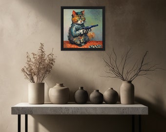 12 x 12 inch Framed canvas print "Feline Force" - Cat picture - kitten art