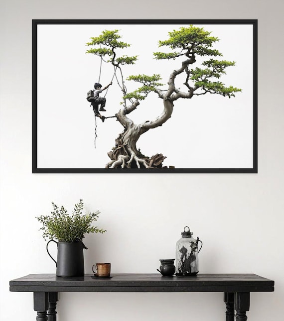 Banksy inspiriertes Bonsai Gemlde - Gerahmte Leinwand 24''x36'' - Etsy.de