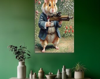 Hamster art - Hamster -  "Tiny Enforcer," a 24 x 36 inch canvas print